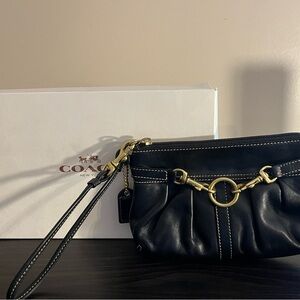 Coach Black Leather Wristlet with Gold Accents